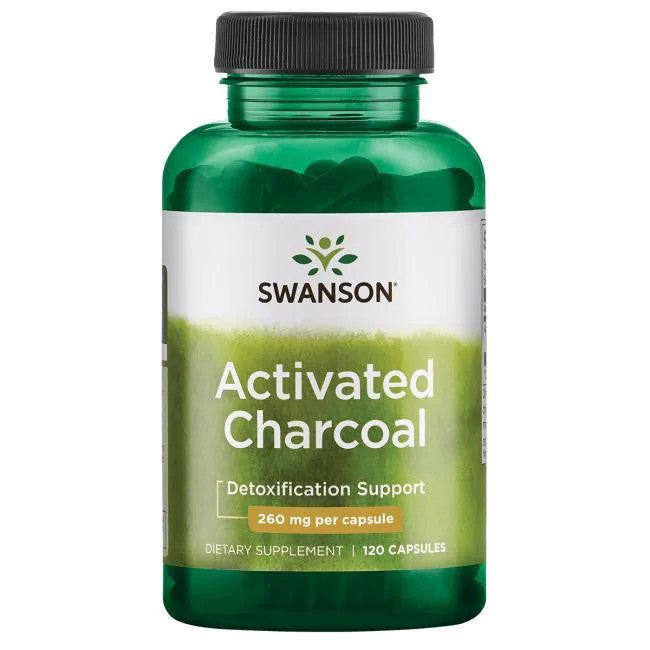 Aktivt kol, Activated Charcoal, 260 mg 120 kapslar Swanson