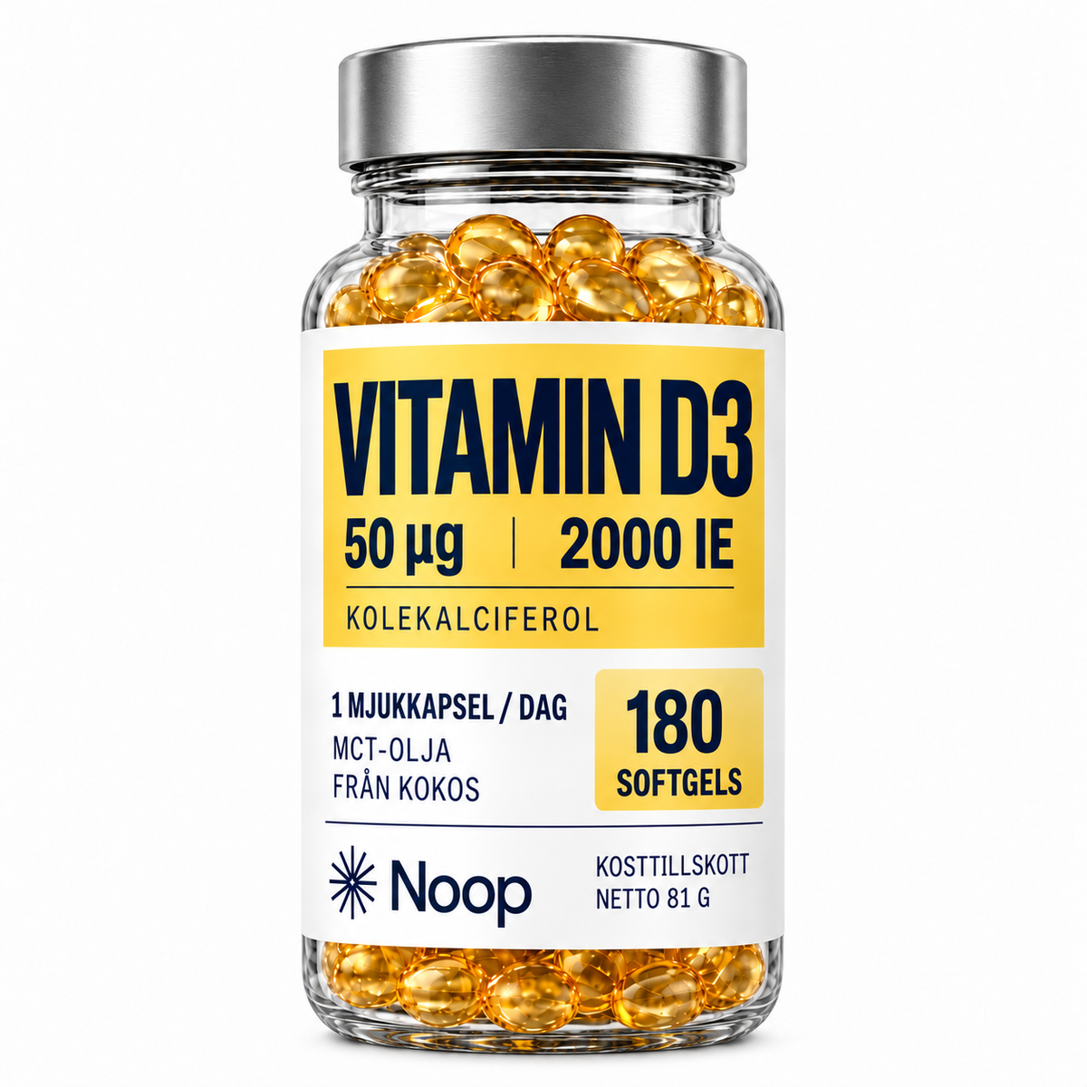 Noop Vitamin D3 50 µg (2000 IE) – 180 mjukkapslar – 180 st, produktvy 1