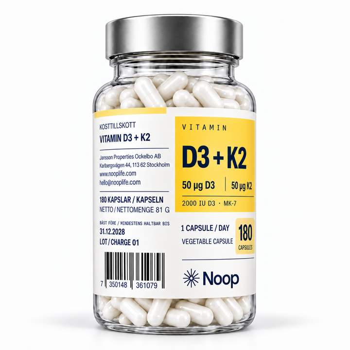 Noop Vitamin D3 + K2 – 180 kapslar, vänster sida
