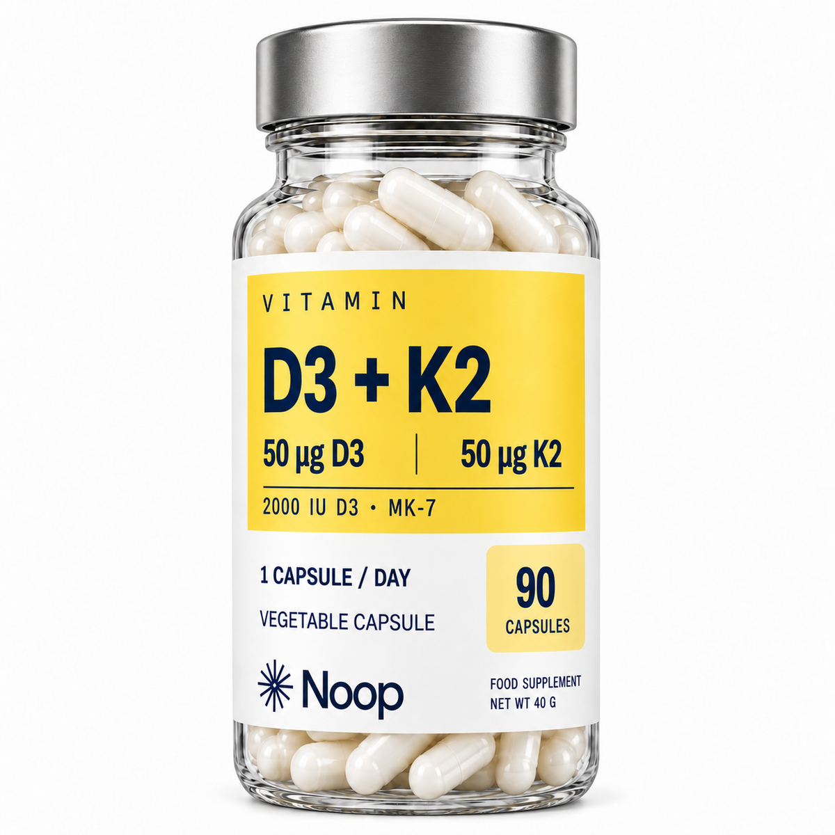Noop Vitamin D3 + K2 – 90 kapslar, framsida