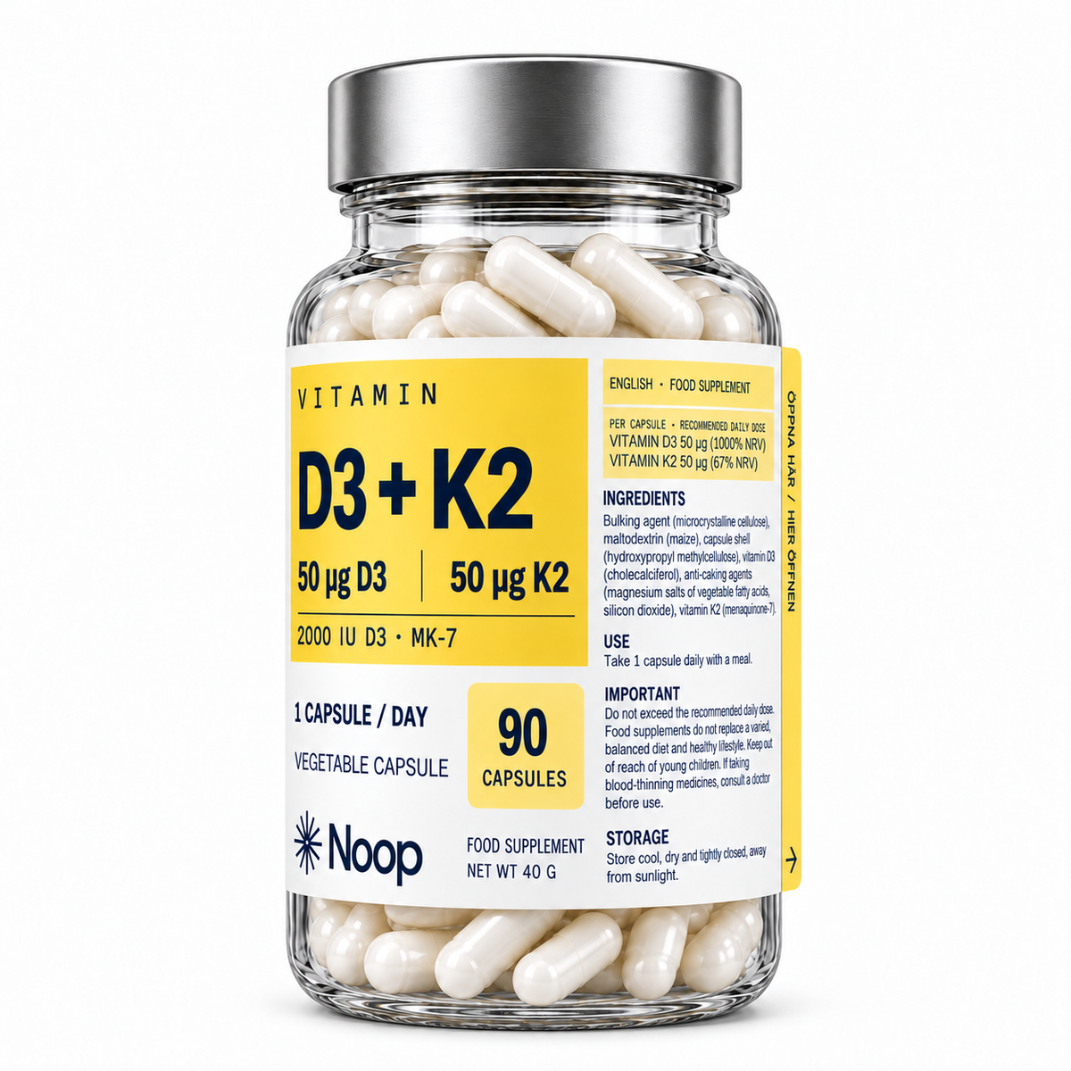 Noop Vitamin D3 + K2 – 90 kapslar, höger sida